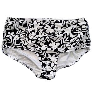 Lands End Tummy control High Waisted Bikini Bottom Black White Floral 16W